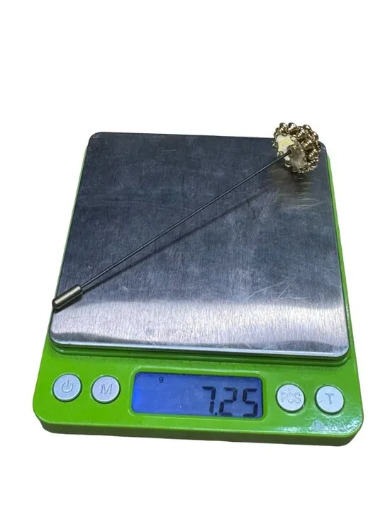 Vintage Gold Tone Rhinestone Hat Pin Brooch Clear + Amber Crystal 4.5" Art Deco - Picture 5 of 6